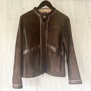 June Anthropologie 100% genuine leather and silk jacket suede brown women's XL